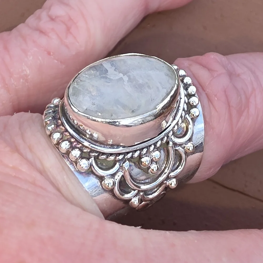 Rainbow Moonstone Boho Style Ring in 925 Sterling Silver (6.75) - Picture 5 of 16
